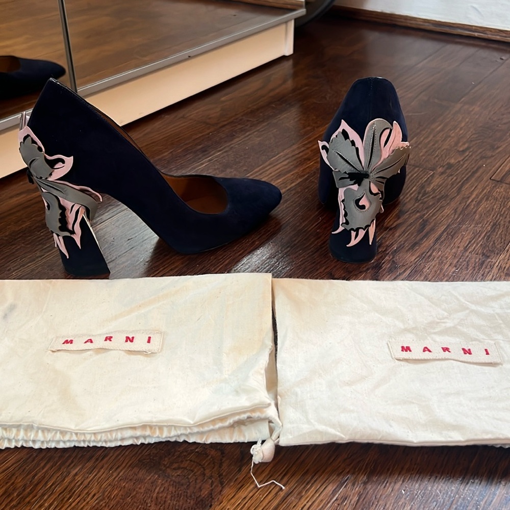 Marni Navy Suede Pumps